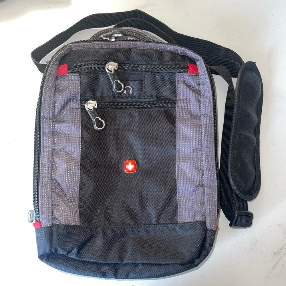 Swiss Cross Black and Gray Crossbody Messenger Bag